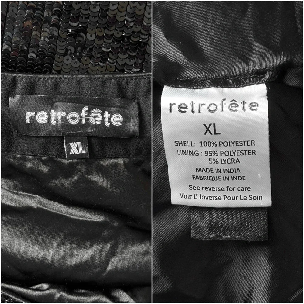 RETROFETE‎ Black Sequin Asymmetric Ruched Hem Bodycon Mini Skirt XL